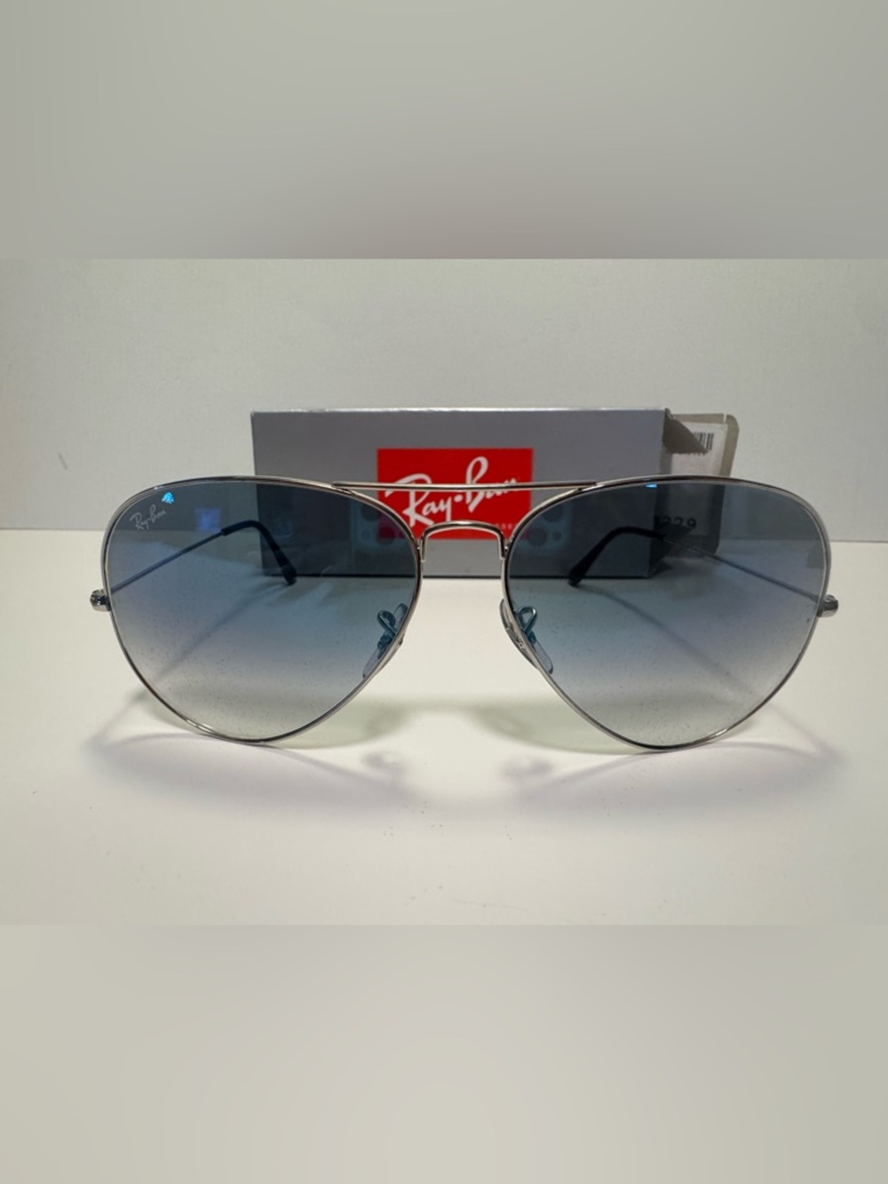 Authentic Ray-Ban Silver Sunglasses with Light Blue Gradient Lenses- New In Box